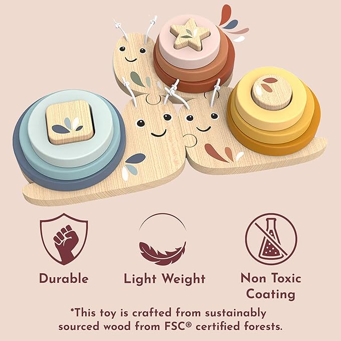 SPEEDY MONKEY Snail Educational Game for Toddlers 18m+ | Wooden Stacking & Sorting Ring Toy for Kids | Color Recognition, Counting & Fine Motor Skills Activity | Preschool Learning Gift