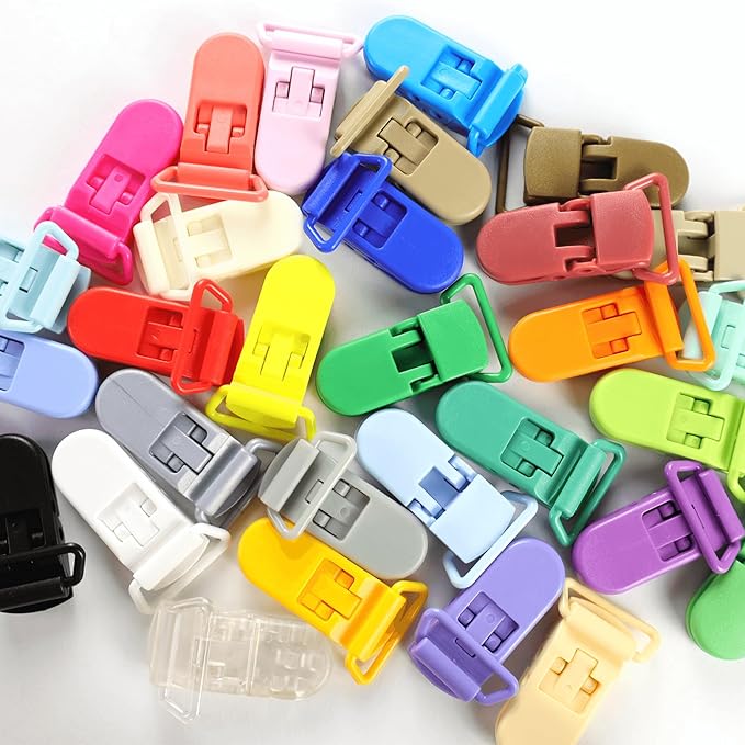 30-Pack Pacifier Clip Replacement Ends - BPA-Free Plastic Fasteners for DIY Baby Crafts, Sewing Bibs & Blankets Straps (3/4 Inch, Random Color)