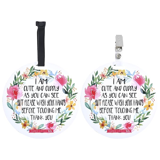 Three Little Tots Two Pack - Cute Flower Themed No Touching Baby Car Seat and Stroller Signs - CPSIA Safety Tested