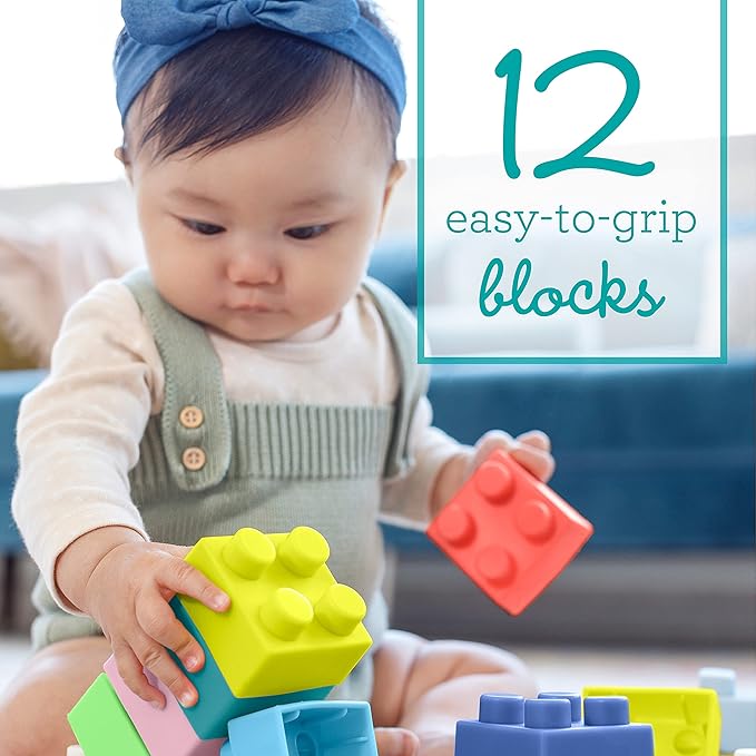 Infantino Foldable Soft Foam Mat & Super Soft Building Blocks, Easy-to-Hold for Babies & Toddlers, BPA-Free, Multi-Colored, 12-Piece Set