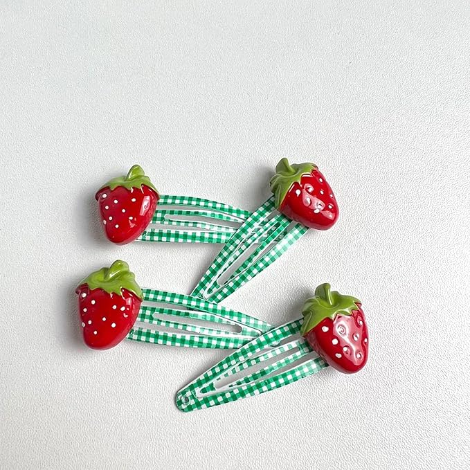 Strawberry Snap Clips Baby Girls Fruit Hair Bow Clips Strawberry Hair Ring Tie BBW24 (Set-G)