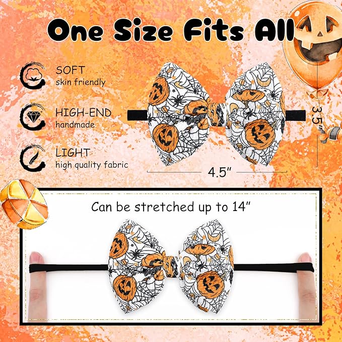 Halloween Baby Girl Headbands with Bows for Newborn Orange Hair Bow Hair Accessories Elastic Nylon Halloween Hairbands 3 PCS