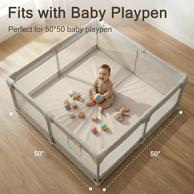 Vegan Leather Baby Play Mat, 50x50 Thicken Foam Play Mat for Infants and Toddlers, Padded & Cushioned Playpen Mat for 50x50 Playpens, 1.2" Thick, Grey