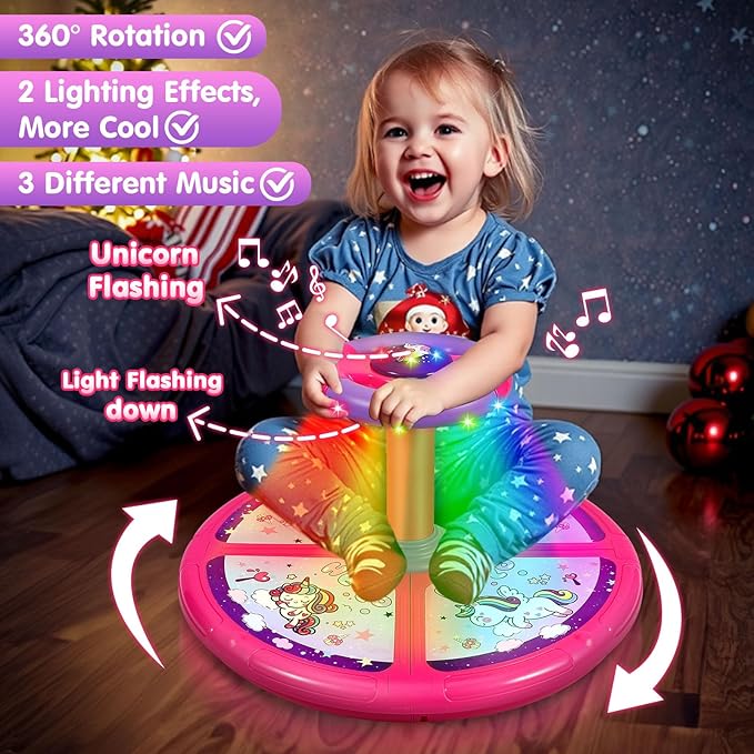 Sumapner Unicorn Sit and Spin Toys for Toddlers, Extra Large Size, Christmas Birthday Gift for Kids Boys Girls with Music & LED Lights, 360°Spinning Seat Sensory Toys Stocking Stuffers