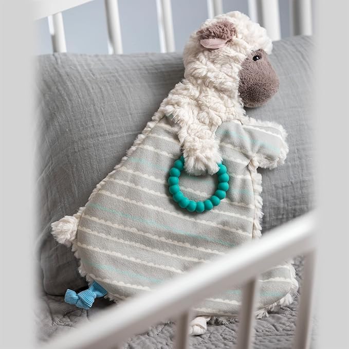 Mary Meyer Putty Lovey Snuggy Nuggles Soothing Baby Security Blanket with Teething Ring, 13-Inches, Lamb
