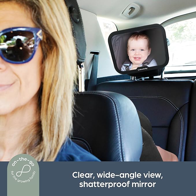 Dreambaby 360° Adjustable Baby Car Mirror - Extra Wide Convex View - Shatter-Resistant Acrylic Double Strap Headrest Mount - Rear Facing Infant Backseat Mirror for Car