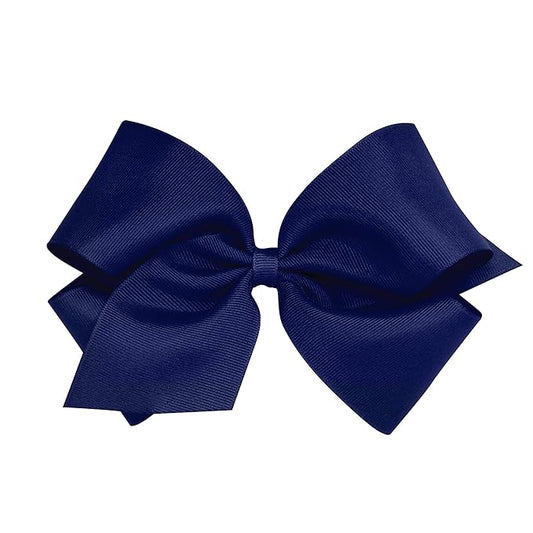 Wee Ones Girls' Classic Grosgrain Hair Bows with Plain Wrap Center, No-Slip Hair Clip, Handmade, Light Navy, King