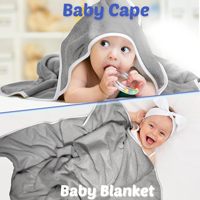 Reginary 4 Pack Baby Hooded Towels Coral Fleece Baby Bath Towels 30 x 30 Inch Soft Absorbent Hooded Bath Blanket for Newborn Toddler Infant Boy Girl Shower Gift Supplies (Gray)
