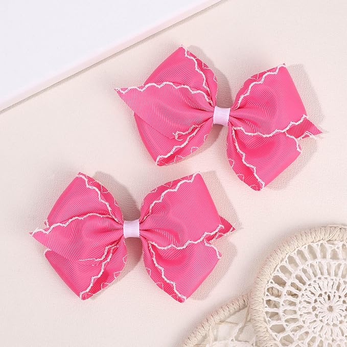 OAOLEER 5” 2PCS Hair Bows for Girls, Pink Grosgrain Ribbon Bows Hair Alligator Clips Hair Accessories for Girls Infants Toddlers Kids Teens Children (Pink)