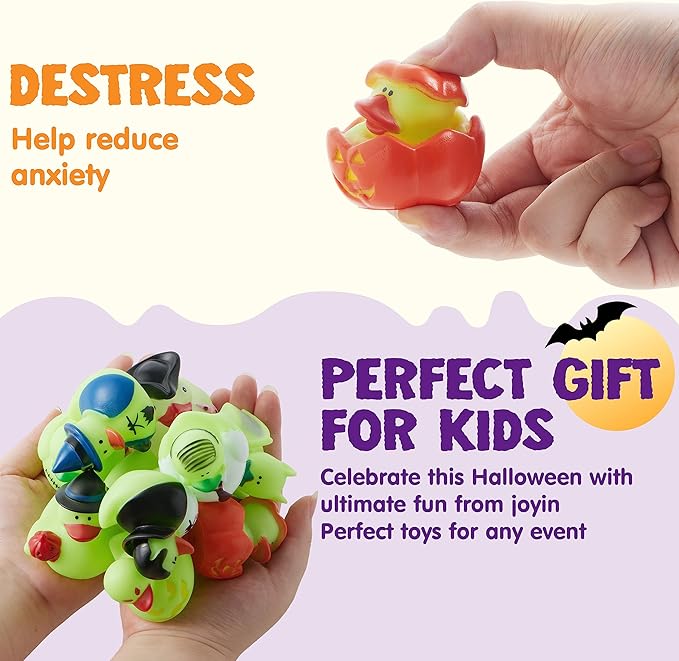 JOYIN 12 PCS Halloween Glow Ducks Bath Toys, Rubber Ducks for School Classroom Prizes, Glow in The Dark Duckies for Trick or Treating Goodie Bag Fillers, Halloween Party Favors Decorations