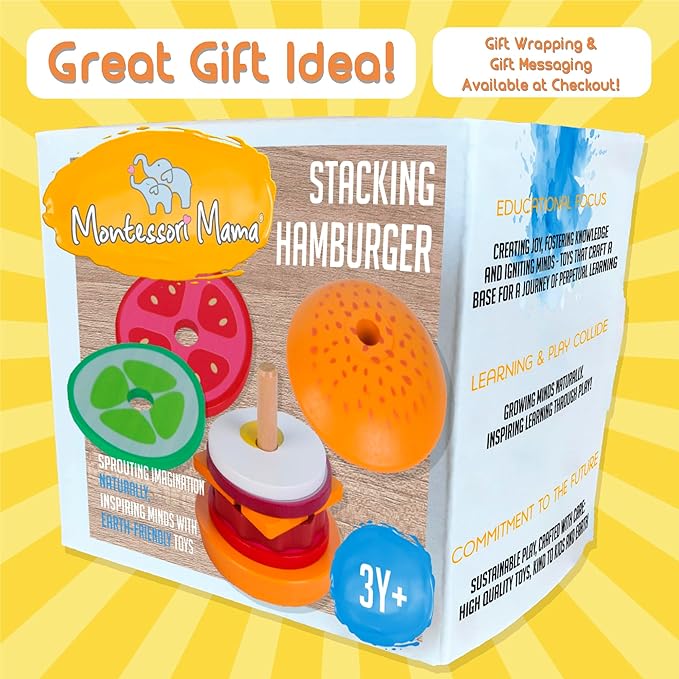 Montessori Mama Stacking Hamburger, Create a Burger Sequencing Stacker, Occupational Therapy Toys, Multi Cultural Play Food Sorting Toy