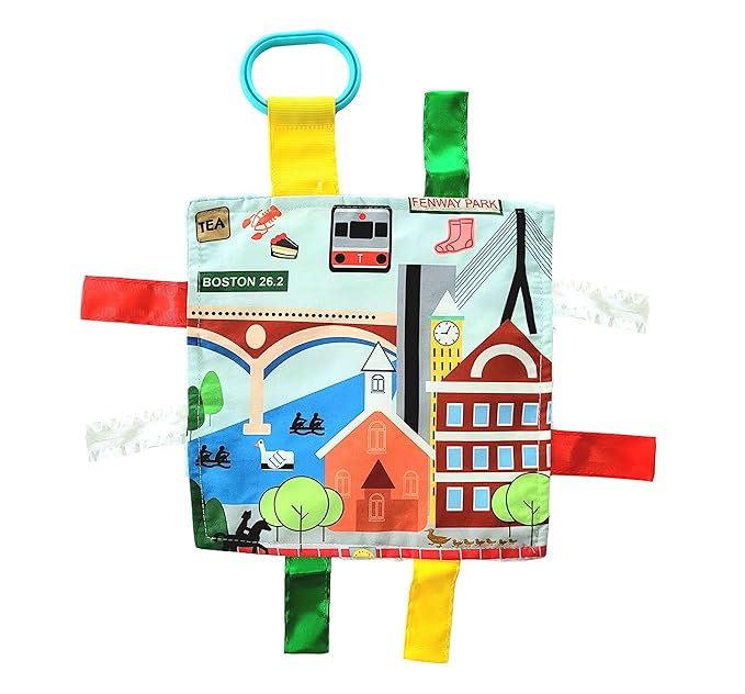 Baby Jack & Co 8x8” Learning Lovey Boston Massachusetts Tag Toys for Babies - Baby Crinkle Toys - Soft & Safe - Learn USA Cities and Shapes - Ideal Baby Toy & Gift BPA Free w/Stroller Clip