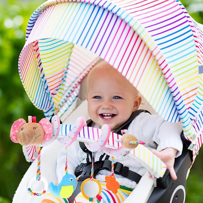 Civaner Newborn Car Seat Toys Stroller Toys for Baby 0-6 Months Infant Activity Spiral Plush Toys Hanging Car Seat Crib Toy for Boy Girls Spiral Hanging Plush Toy Baby Shower Thank You Gift(Delicate)