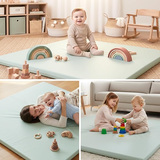 Motherly Haven Play Mat Cover Only – Fits 50x50x1 Rollable Foam Floor Mat for Babies – Waterproof, Easy to Clean Replacement Cover for Tummy Time & Crawling – Green