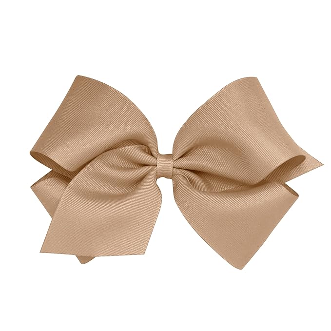 Wee Ones Girls' Classic Grosgrain Hair Bows with Plain Wrap Center, No-Slip Hair Clip, Handmade, Oatmeal, King
