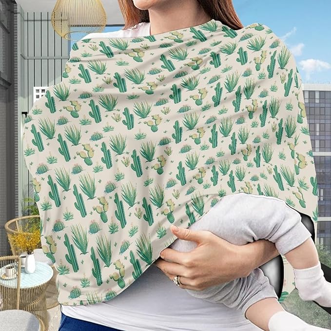 Biyejit Desert Cactus Car Seat Cover Baby Nursing Cover Up for Breastfeeding Stretchy Carseat Canopy Multi-Use 5 in 1 Cover Gifts for Mom and Baby