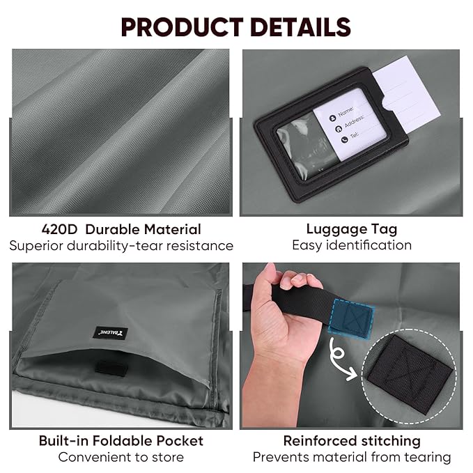 BALEINE Car Seat Travel Bag for Airplane, Water-Resistant Car Seat Bags for Air Travel, Foldable Cover with 3 Handles, Fits Toddler Carseat, Convertible and Booster Seats (Gray)