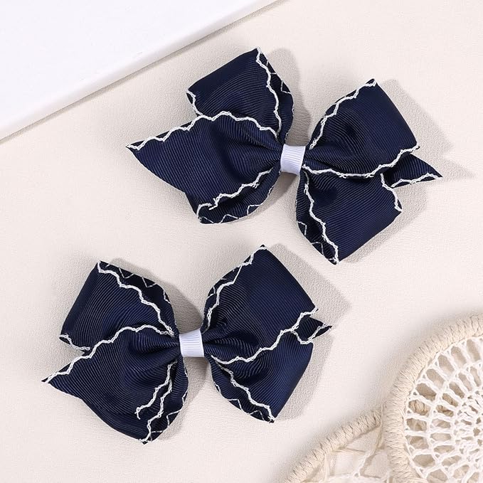 OAOLEER 5” 2PCS Hair Bows for Girls, Navy Grosgrain Ribbon Bows Hair Alligator Clips Hair Accessories for Girls Infants Toddlers Kids Teens Children (Navy)