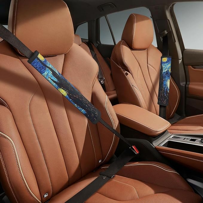 Starry Sky Print Seatbelt Pads Fits Cars Trucks SUV Sedans Air Permeability Car Seatbelt Strap Cover, Auto Interior Accessories Protector