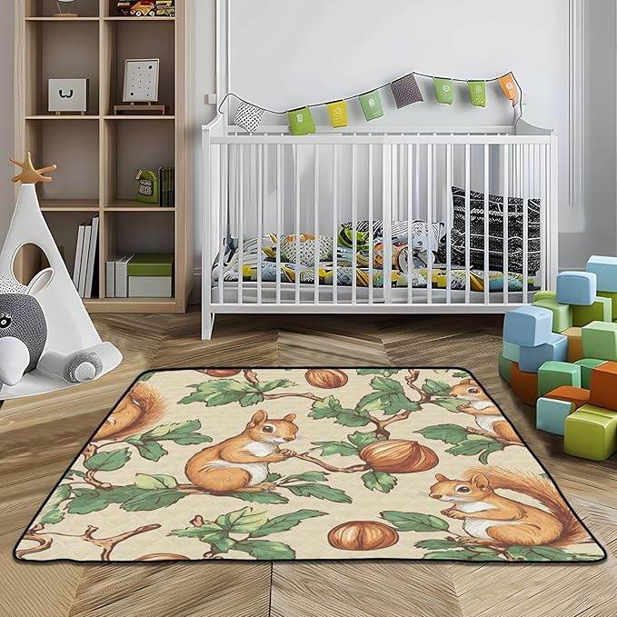 Squirrel Hazelnut Unique Soft Thick mat for Baby to Play on Floor for Floor Portable Foldable Travel Play Mat for Babies Infants Toddlers, 50'' x 50''para juegos de