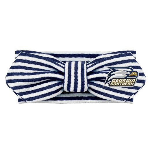 Creative Knitwear Georgia Southern Eagles Infant Girls Navy/White Striped Hair Knot Headband Embroidered Logo - Size Newborn - 4T