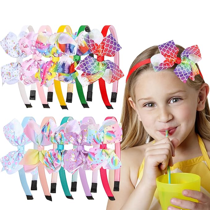 10pcs Unicorn Hair Bows Headbands Pineapple Mermaid Print Headband Girls Princess Hairbands for Children Kids