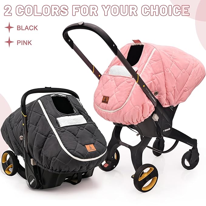 Winter Carseat Cover for Baby，Waterproof Baby Car Seat Cover Compatible with Doona Car Seat and Stroller，Cold Weather Warm Car Seat Covers for Babies, Keeps Babies Warm and Cozy (Pink)