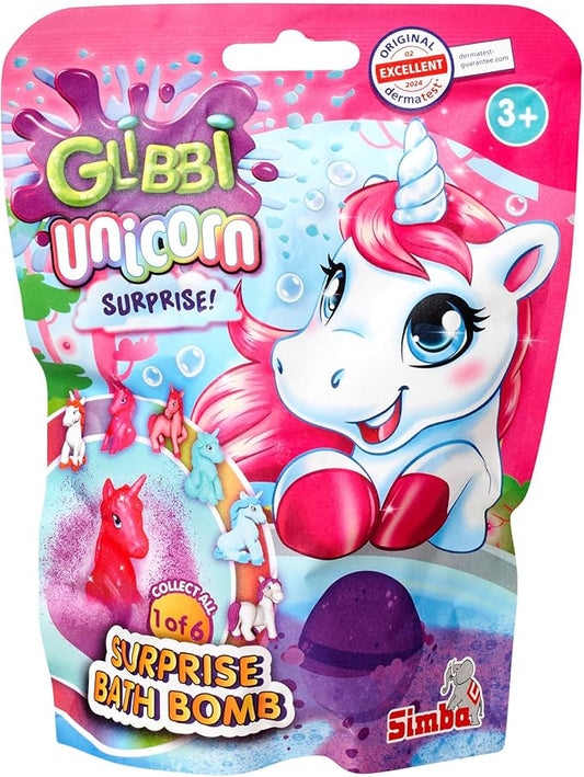 Simba Glibbi Unicorn Surprise Bath Bomb in 1 of 3 Colours (Pink, Purple, Mix) with Surprise, 1 of 6 Figures, 100 g, Bath Fun from 3 Years, 105953716