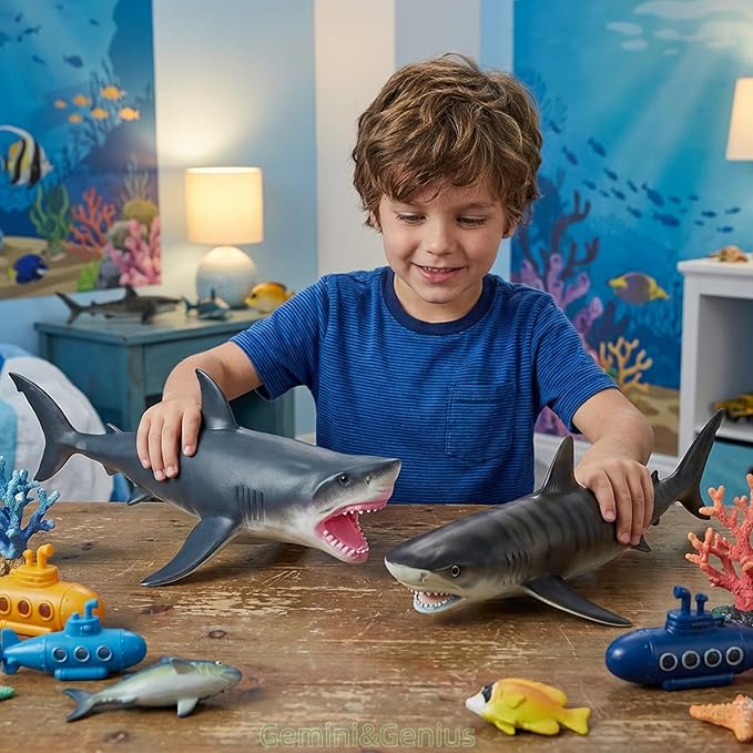 Gemini&Genius Sea Animal Great White Shark Action Figure Soft Rubber Swimming Pool Bathtub Toys, Realistic 18'' Length Ocean Animal Swordfish Educational and Role Play Toy for Kids