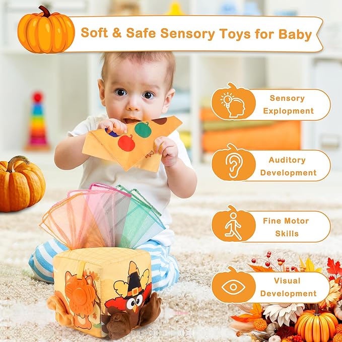 Thanksgiving Baby Toys 36+ Months Montessori Toys Baby Tissue Box Toy for Babies, Thanksgiving Gift for Boys Girls Autumn Thanksgiving Party Favor Thanksgiving Harvest Gifts