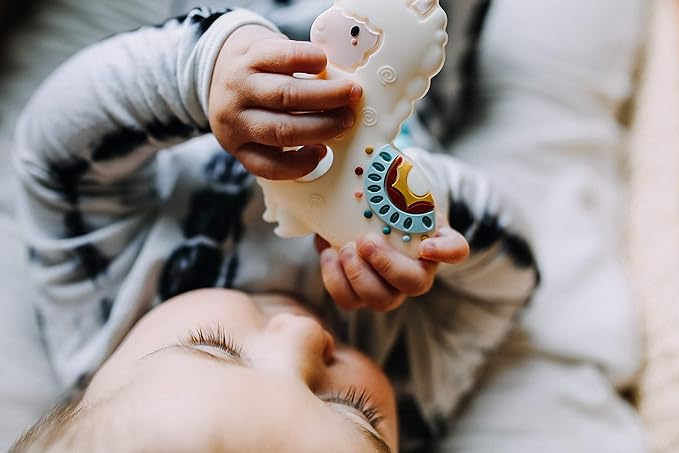 Loulou Lollipop Silicone Teether and Holder Clip Bundle Set - Llama/Sweetheart Rainbow