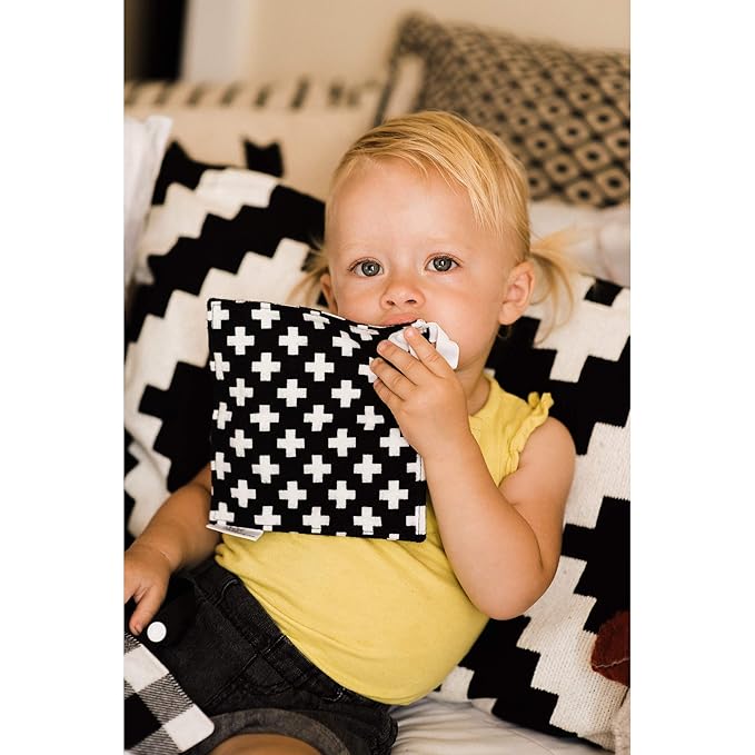 Baby Crinkle Paper Toy – Eco-Friendly Cotton Sensory Teether with Beech Wood Ring – BPA-Free, Montessori Infant Toy