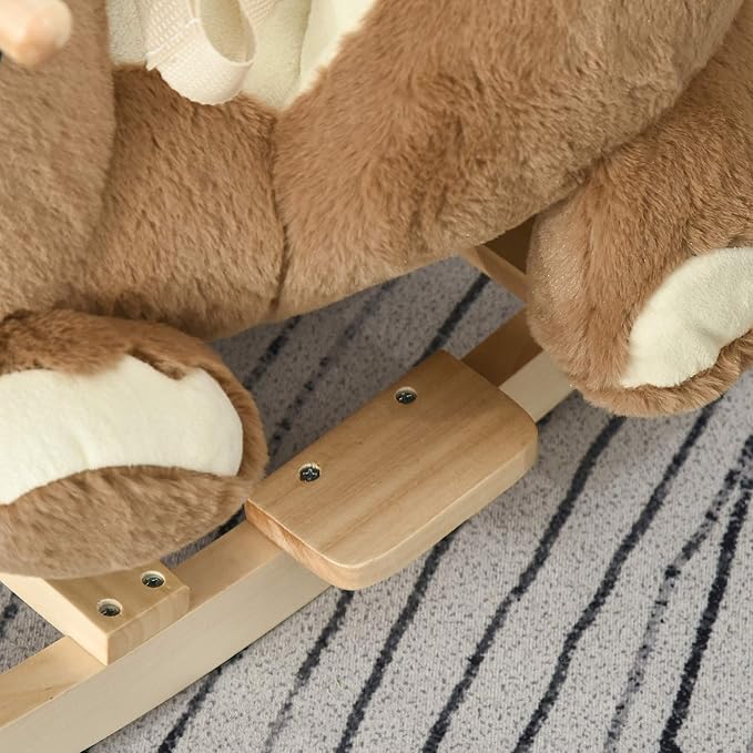 Qaba Baby Rocking Horse with Lullaby, Ride On Horse, Bear Themed Plush Animal Rocker with Pedals for Ages 18-36 Months, Easy to Assemble