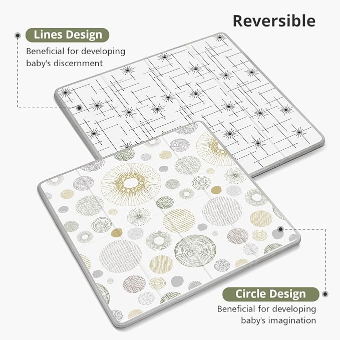PIGLOG Baby Play Mat for Floor,Baby Play Mat for 59''x 59''Playpen,Reversible,0.8 in Thick Waterproof Playmat,Anti-Slip Floor Playing Mats,Non-Toxic,Baby Playmat for Indoor and Outdoor Use,Circle