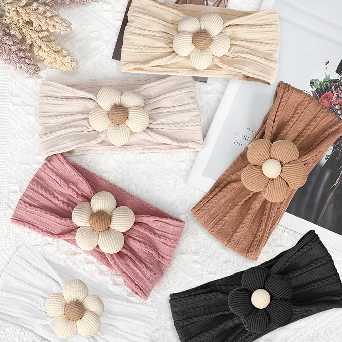 MIUXUESO 3 Pcs Baby Flower Headbands Baby Girls Nylon Headband Soft Hairbands Hair Accessories for Newborn Infant Toddler Kids (White Black Pink)