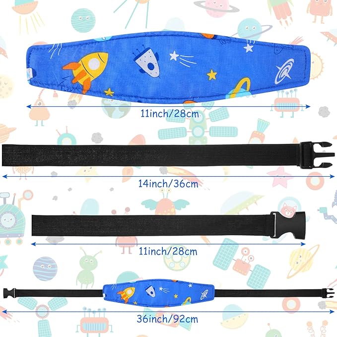HESTYA 2 Pcs Carseat Head Support Toddler, Stroller Seat Headrest for Sleeping Traveling, Neck Relief Headband Strap for Kids Children Toddler Infant(Space)