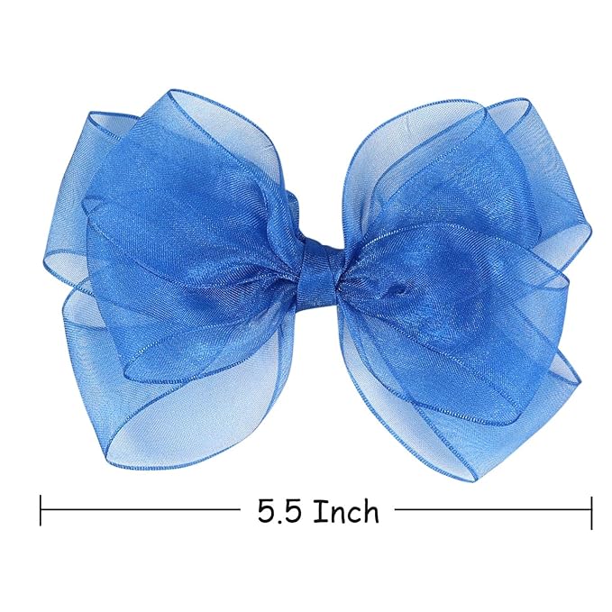 5.5-Inch Organza Double Hair Bows Alligator Clips Hair Accessories for Girls Toddler Kids Children Teens -Royal Blue