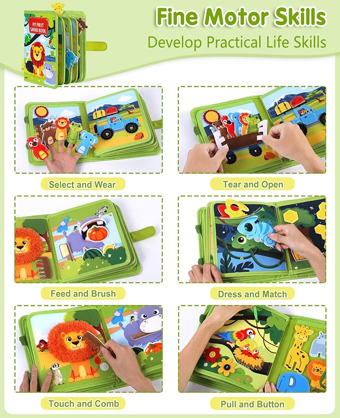 Wild-Animals Busy Book for Toddlers 1-3, Montessori Toys Busy Board for 1 Year Old Boy Girl Gifts, Toddler Easter Basket Stuffers Learning Quiet Activity Book, Educational Airplane One Year Travel Toy