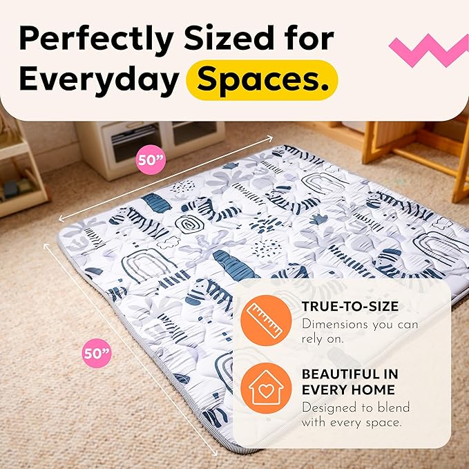 Miotetto Baby Mat for Floor, 50" x 50" Playpen Mat, Thick Soft Foam Padding Baby Play Mat, Portable Quilted playmat - Washable Baby Floor Play mat, Non-Slip Play Mat for Babies & Toddlers