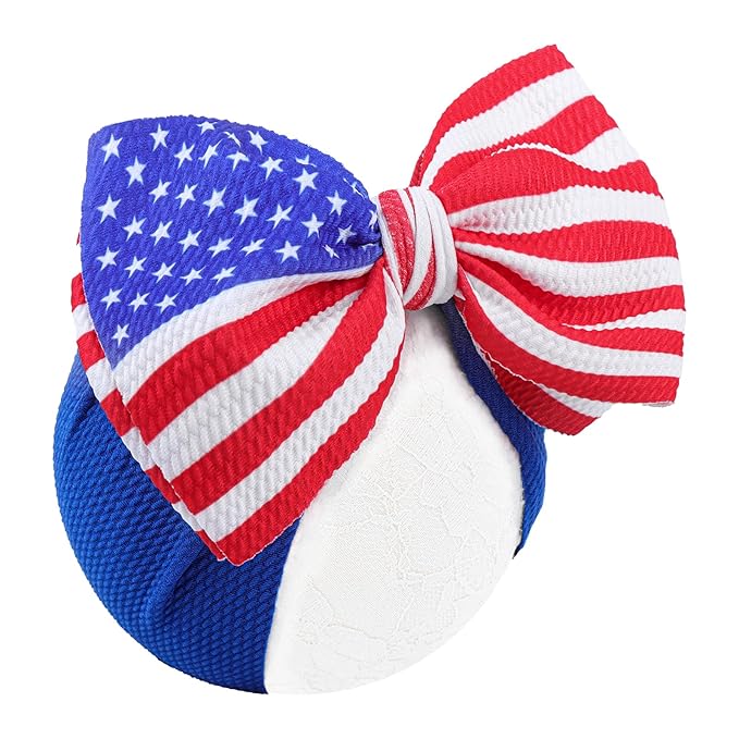 Patriotic Hairband - American Flag Headband with Red, White and Blue Nylon Bows for Baby Girls, Toddlers - Fourth of July Accessories