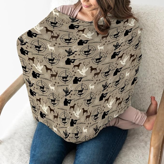 Brown Hunting Deer Hunting Duck Baby Car Seat Covers Dog Hunter Stretchy 5-in-1 Cover Hunting Animals Lover Gift Adjustable Infant Carseat Canopy Cover Elk Duck Hunter Breathable Nursing Cover-Up