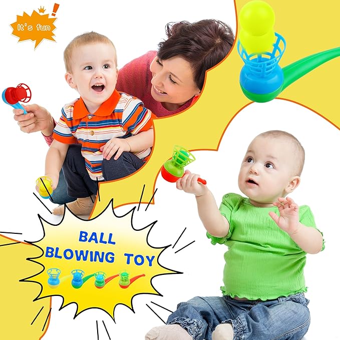 80 Pcs Ball Blowing Toy Floating Blow Pipe Balls Random Color Balance Floating Ball for Kids Blowing Party Birthday Favors Gift