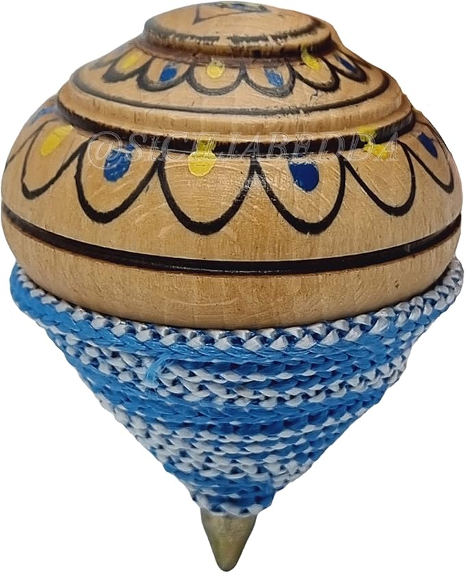 sicilia bedda - Sicilian spinning top in assorted colours in wood - Fantastic game for young and old - 8 cm - 100% Sicilian product (decorated)