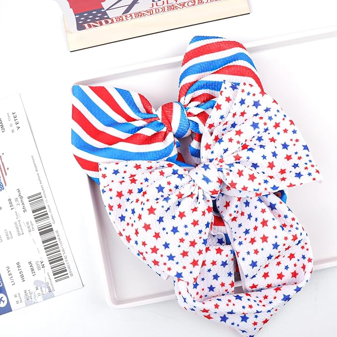 4th of July Toddler Hair Bows Headband, 7 inches Soft Stretchy Star Hair Accessories for Infant and Newborn Girls
