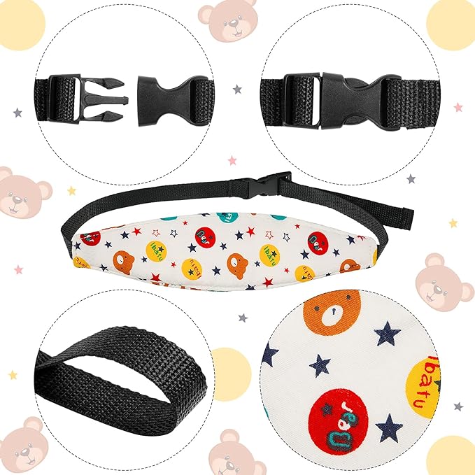 HESTYA 2 Pcs Carseat Head Support Toddler, Stroller Seat Headrest for Sleeping Traveling, Neck Relief Headband Strap for Kids Children Toddler Infant(Dinosaur and Bear)