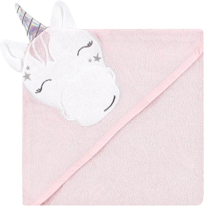 Hudson Baby Unisex Baby Cotton Rich Hooded Towels, Pink Unicorn, One Size