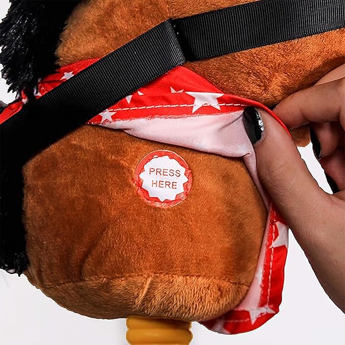 Ponyland: Music Stick Animal - Brown Horse - Music Button, Sturdy Two-Piece Stick W/Colorful Soft Plush Animal Head, Pretend Play Toy, Kids Ages 3+