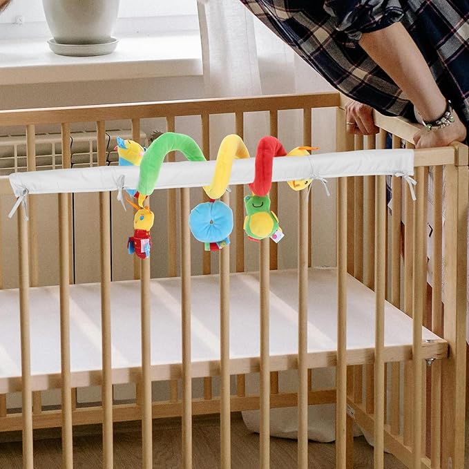 Baby Crib Hanging Rattles Toy, Infant Stroller Worm Crib Bed Around Rattle Bell, Cartoon Insect Spiral Hanging Sensory Toy for Infants Bed Stroller Car Seat Bar for Babies Boys and Girls