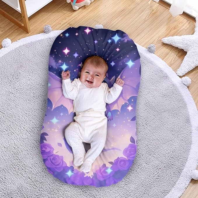Dragon Baby Lounger Cover for Boys Girls Purple Rose Snuggle Me Lounger Covers Newborn Infant Sleeping Pillow Crib Slipcover 31.5'' x 21.3'' Universal Fit