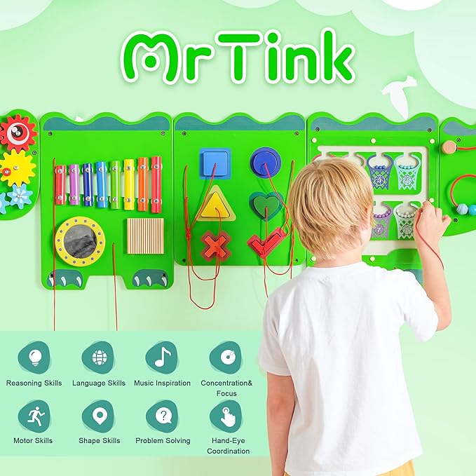 Spacocld Crocodile Sensory Toys Activity Wall Panels - Montessori Busy Board, Toddler Learning Panel, Wall-Mounted Playroom/Daycare Educational Toys, Interactive Wooden Gift for Kids 3-6, Green